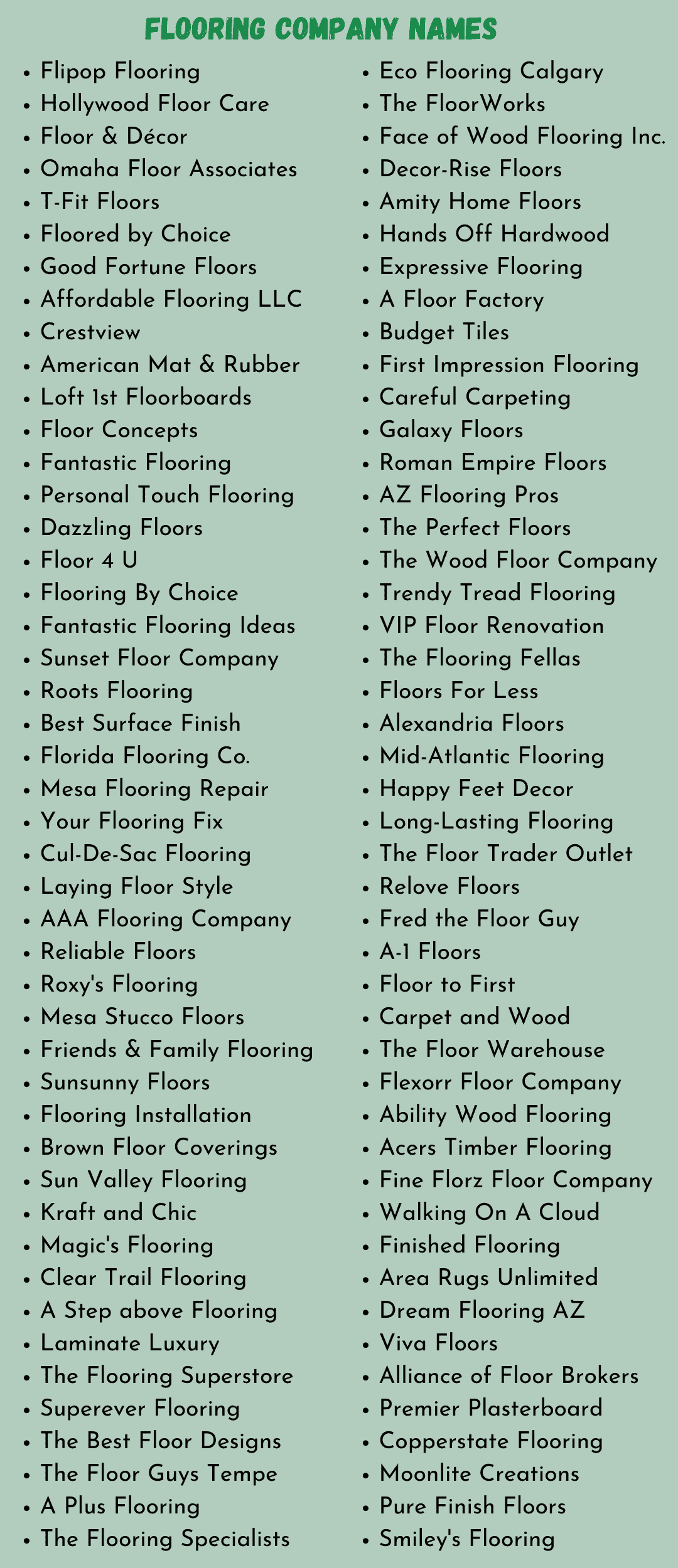 700 Best Flooring Company Names You'd Love To Own -