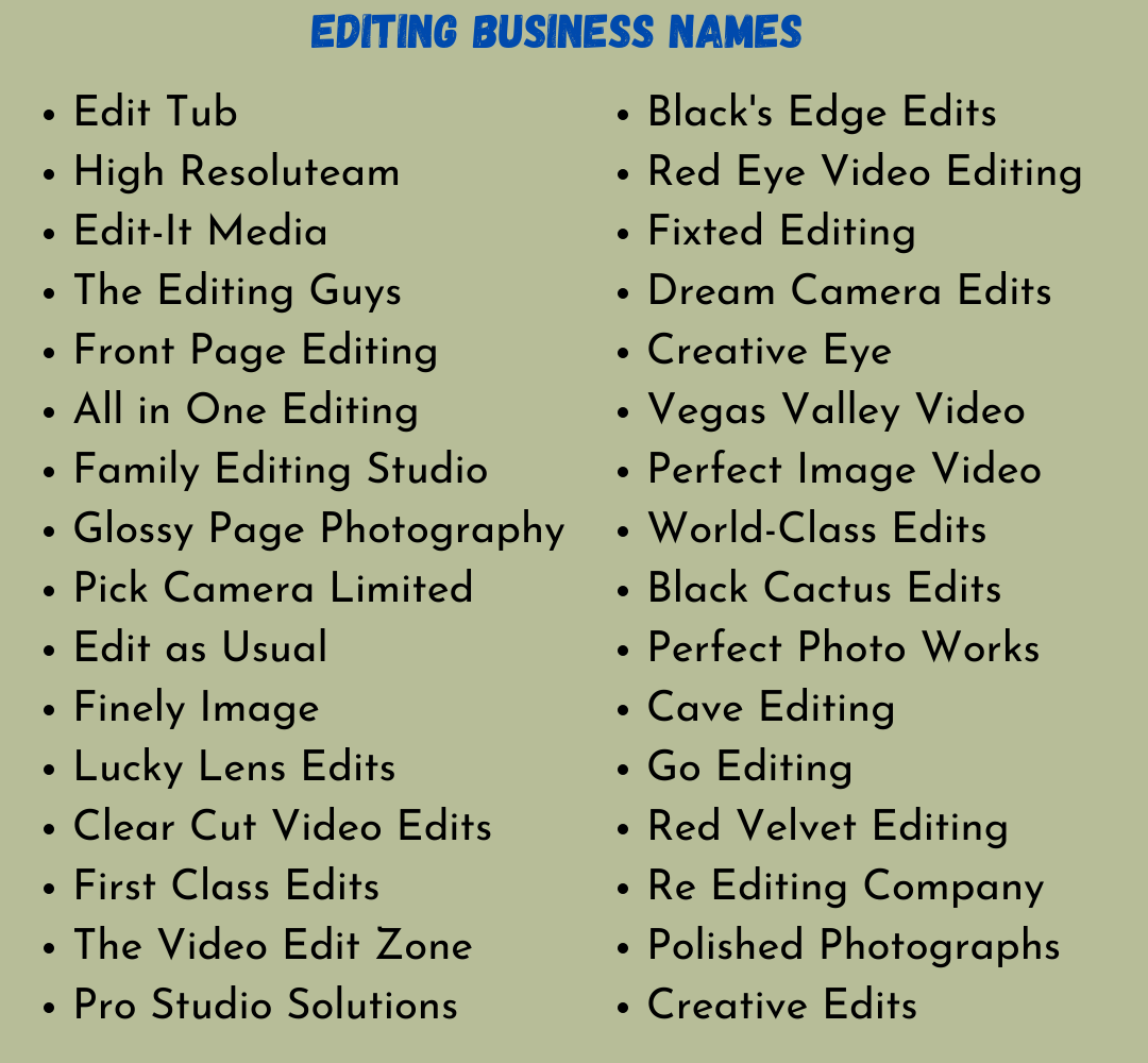 470+ Video and Photo Editing Business Name Ideas