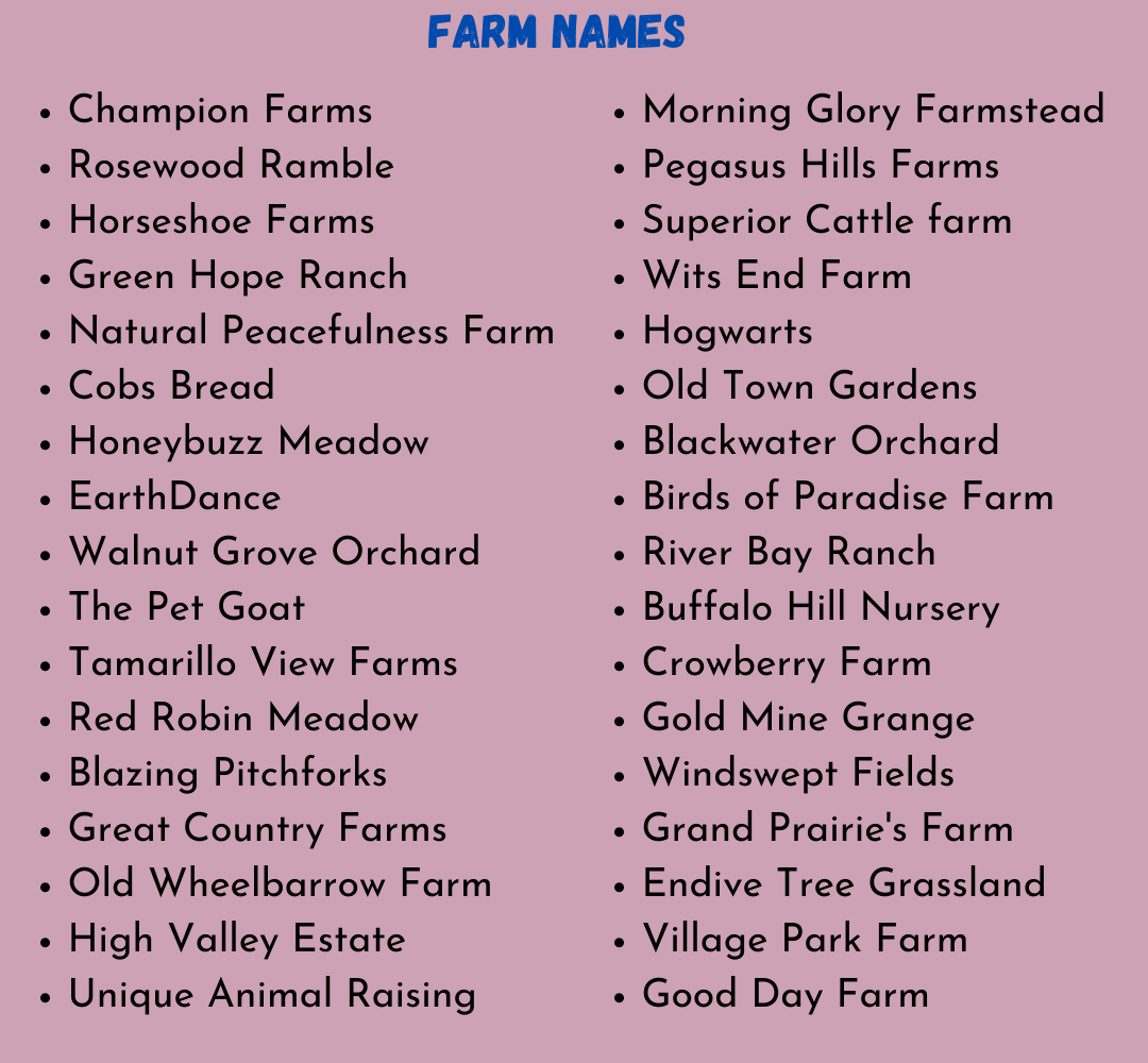 1200 Farm Names Ideas Cool Funny Cute And Unique 