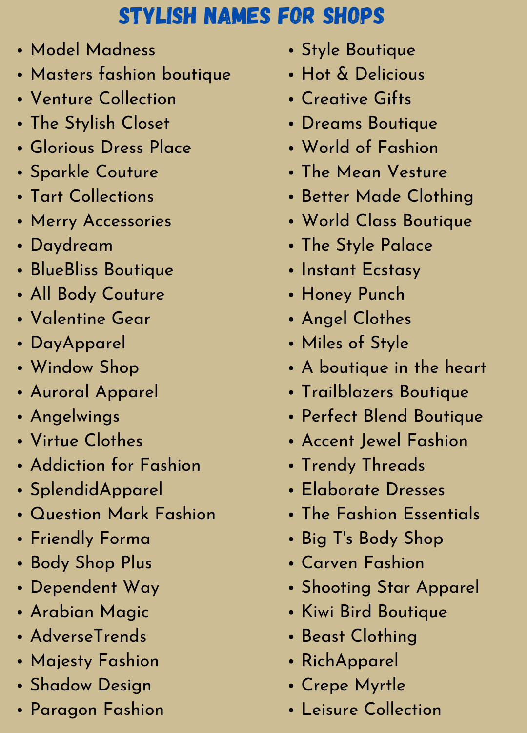 Stylish Names for Shops