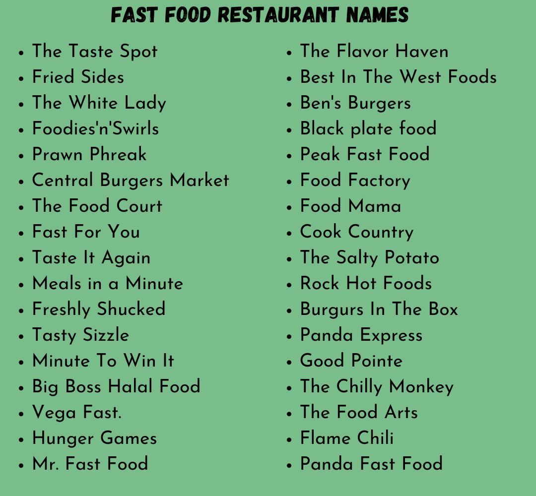 Unique Catchy Fast Food Restaurant Name Ideas