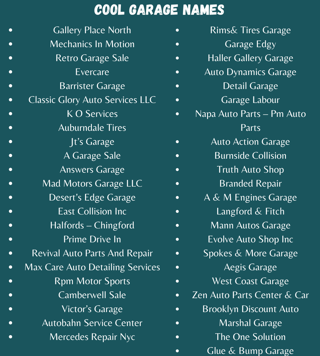 1900 Catchy Unique And Funny Garage Names Ideas
