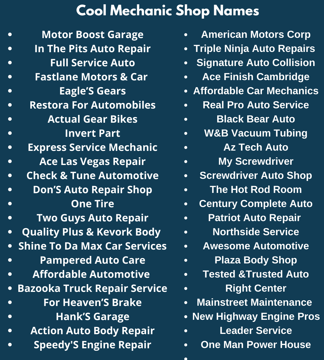 1500+ Catchy Mechanic Shop Names Ideas and Suggestions