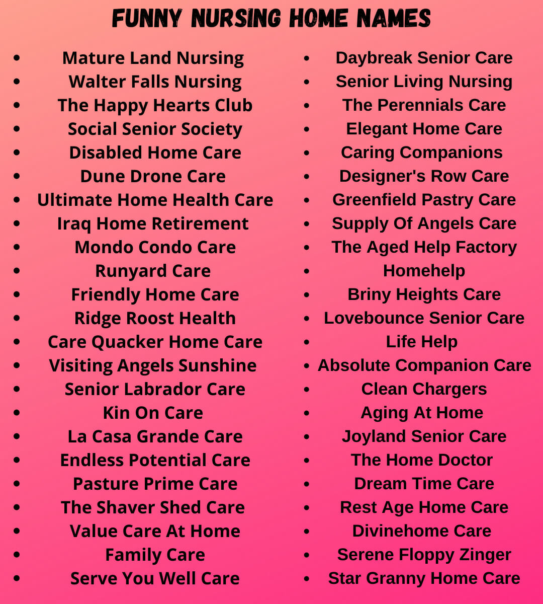 Good Nursing Home Names