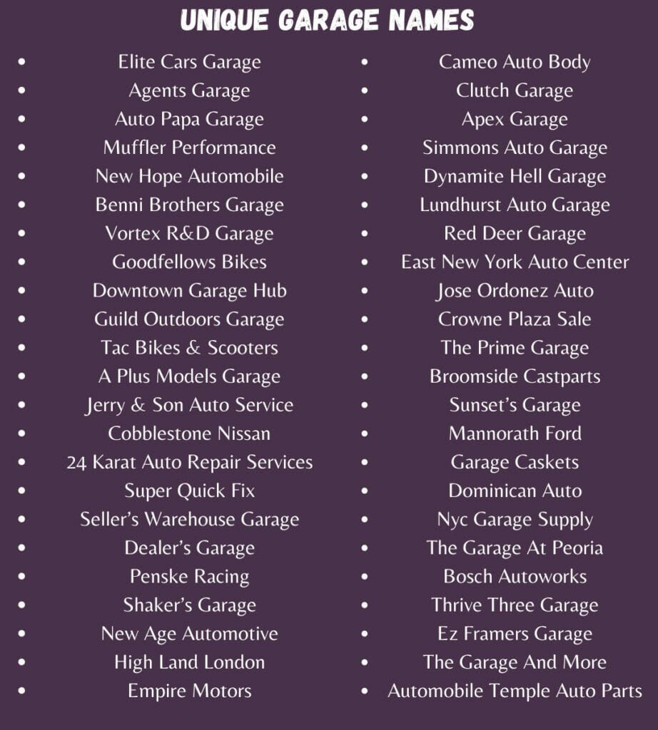 1900 Catchy Unique And Funny Garage Names Ideas