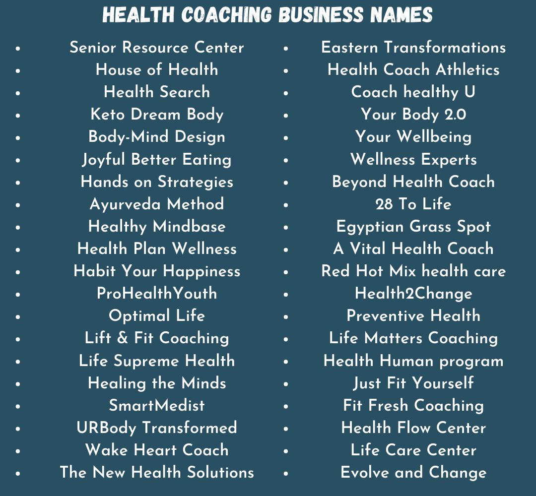 Health coach business name ideas