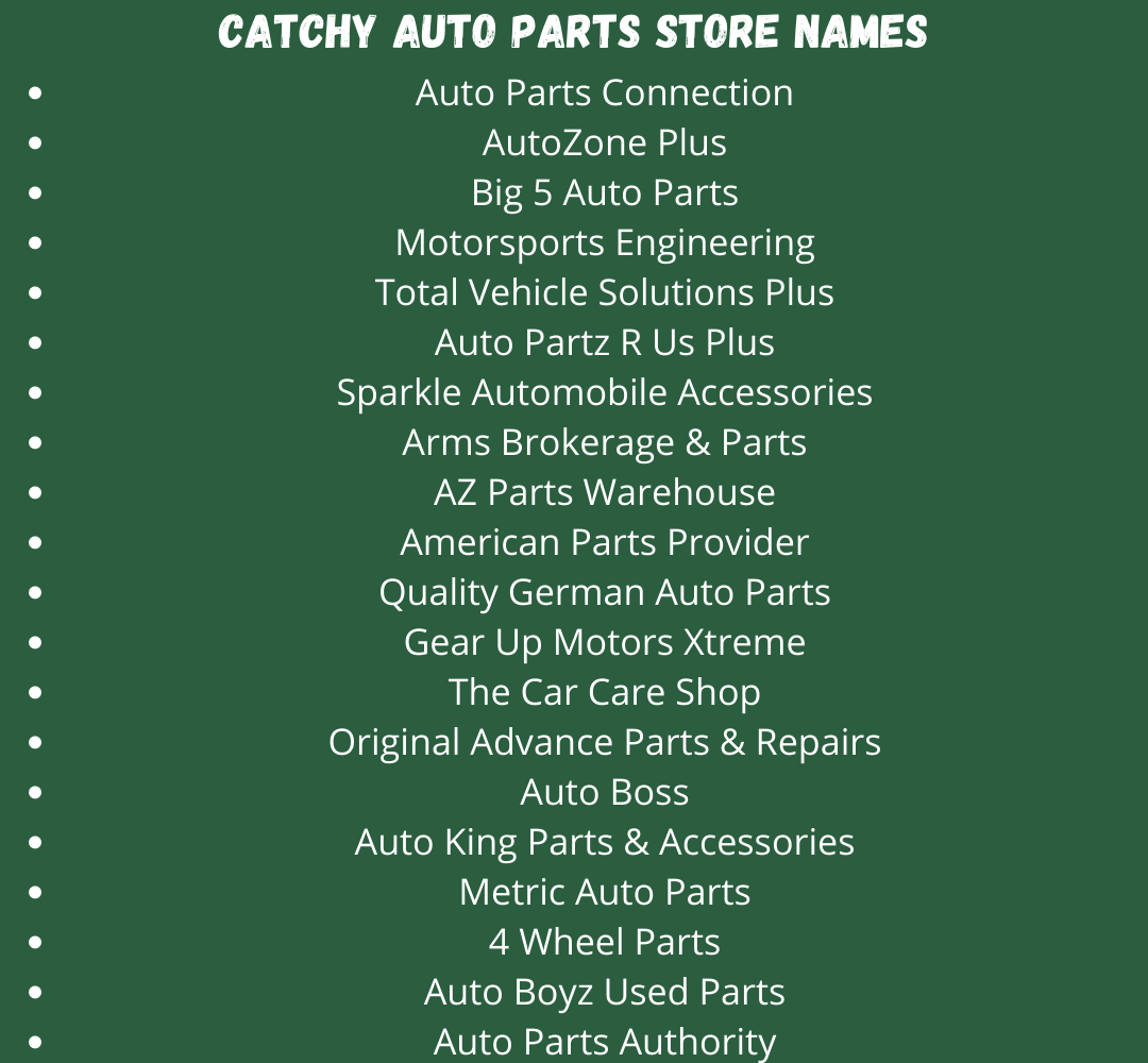 Catchy Auto Parts Store Names