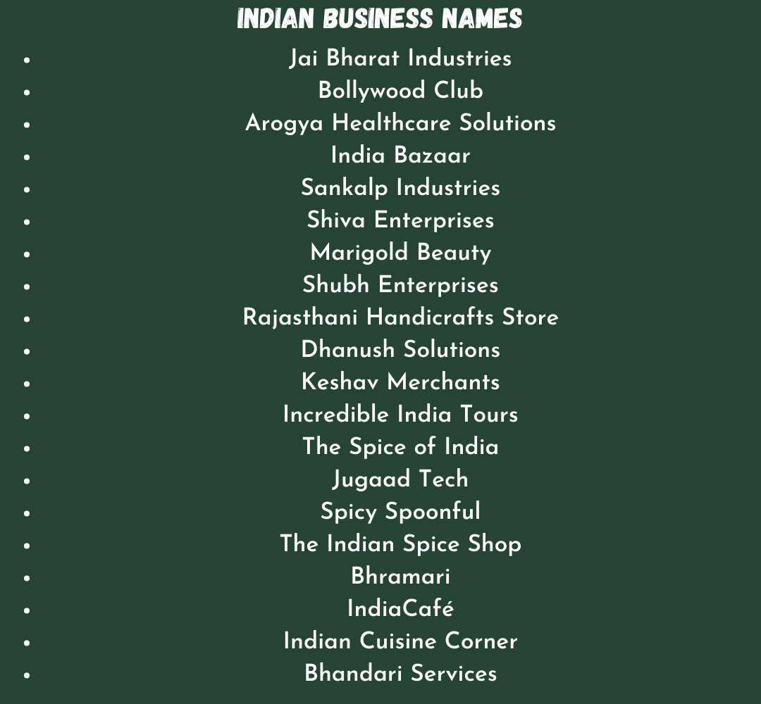 Indian Business Names