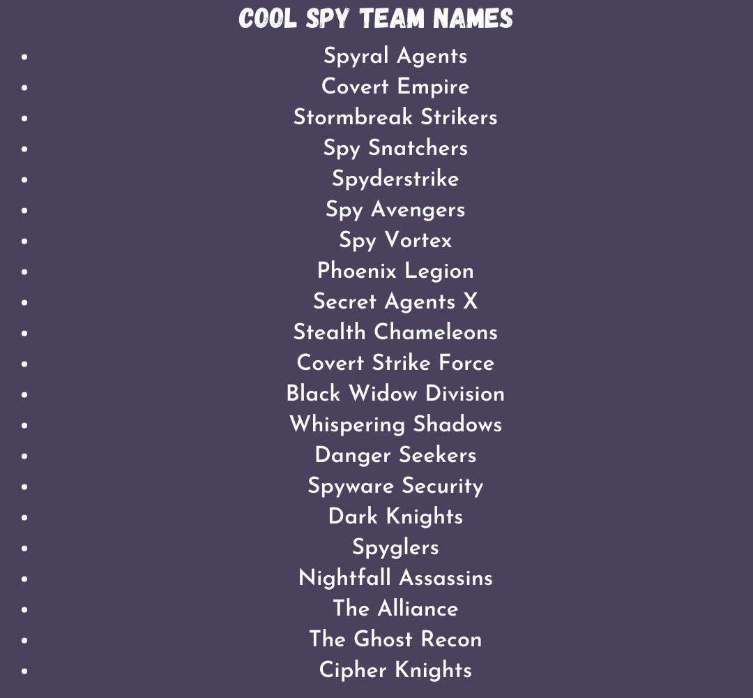 550 Cool And Funny Spy Team Names You Can Use
