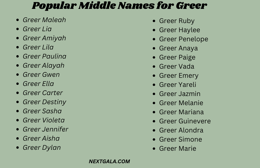 Middle Names for Greer