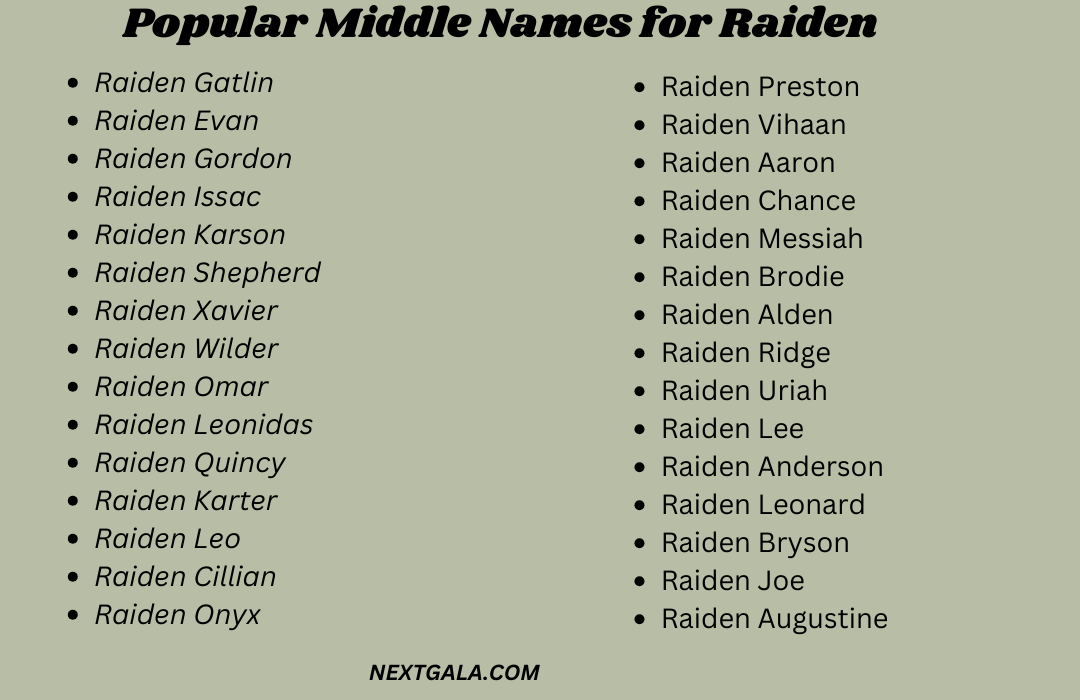 Middle Names for Raiden