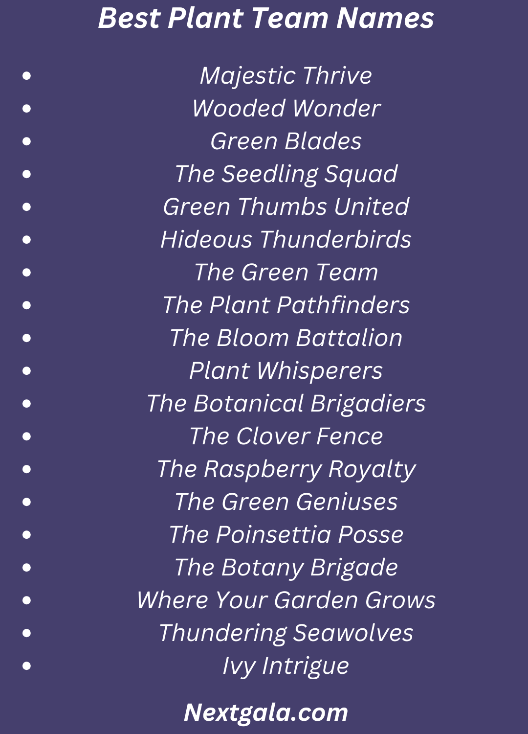 Plant Team Names