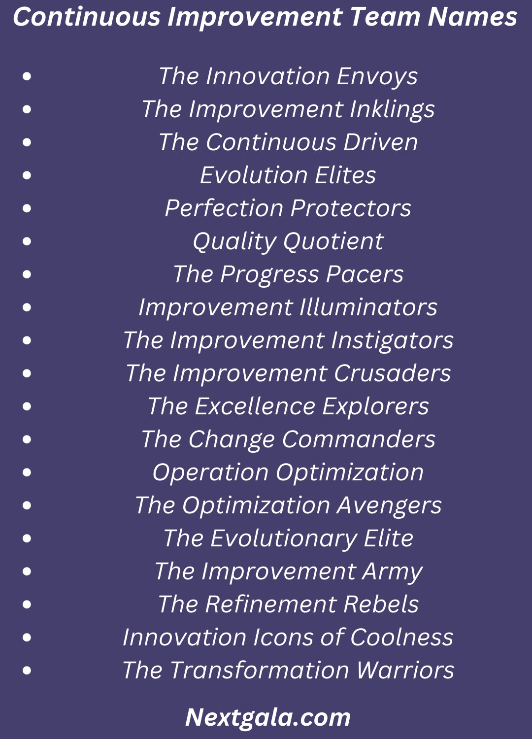 Continuous Improvement Team Names