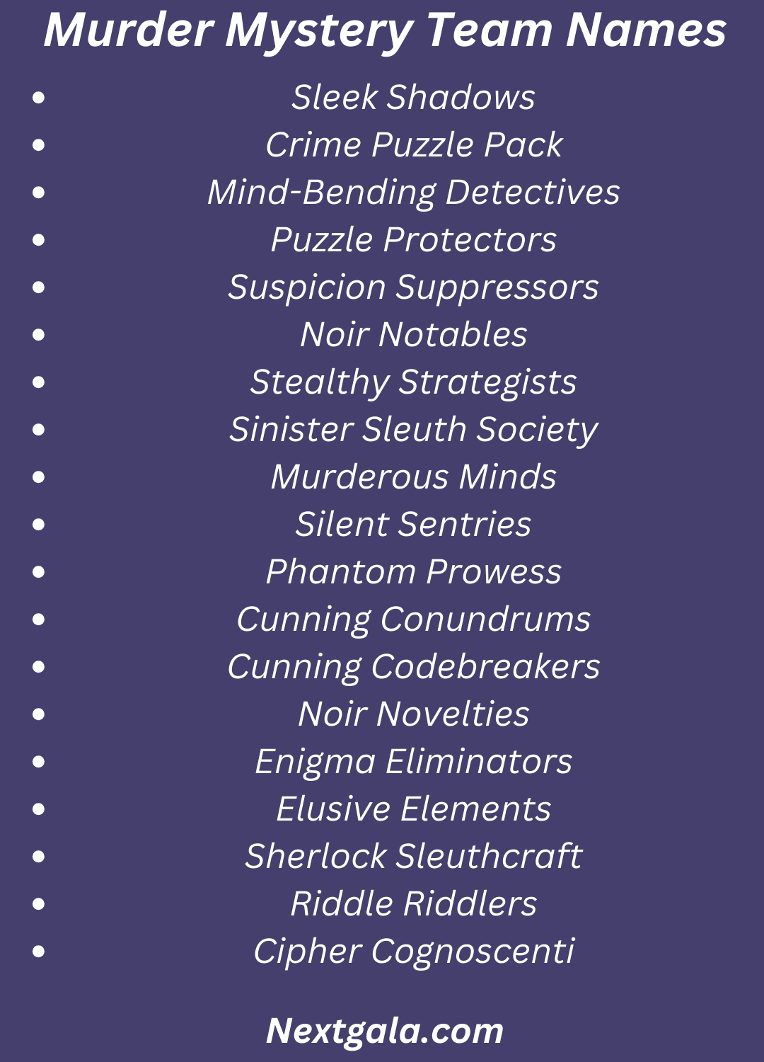 Murder Mystery Team Names