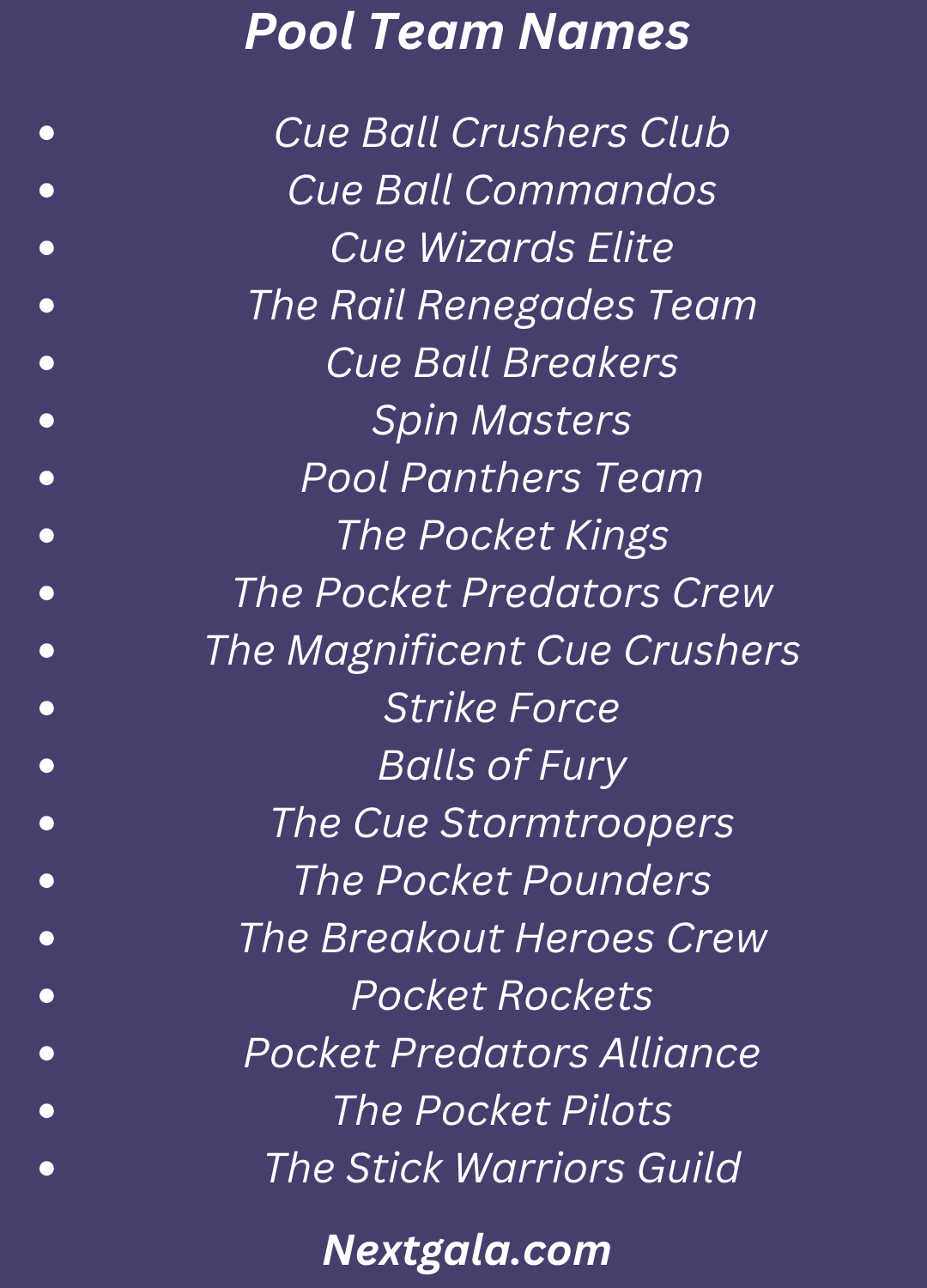 Pool Team Names